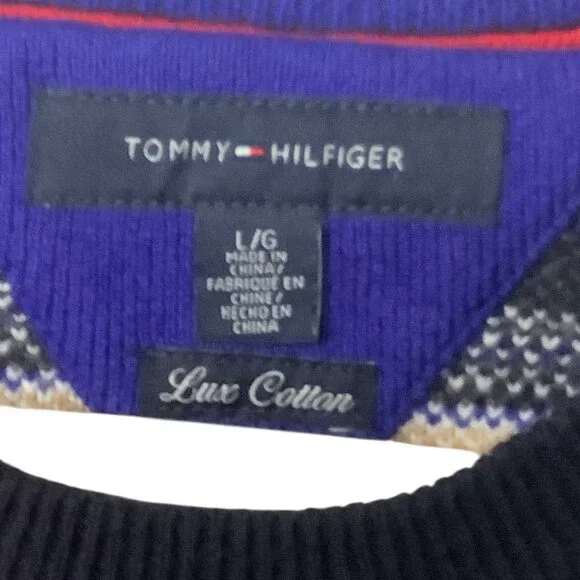 Tommy‎ Hilfiger Lux Cotton Fair Isle Striped Sweater Multicolor Men Large - Picture 3 of 7